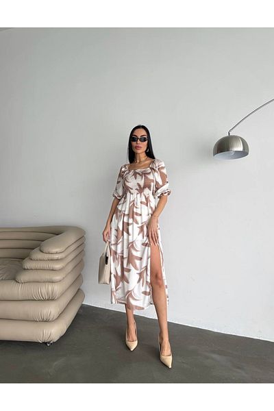 mass fashion Women's Gipeli Patterned Satin Dress with Elastic Shoulder