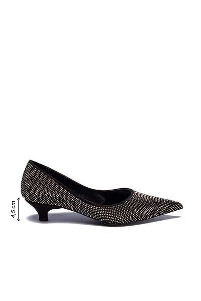 Dedos Stoned Black Women's Stiletto Evening Dress Stone Embroidered Pointed Toe Closed Short Heeled Shoes 166