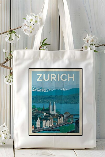ART HEDİYE zurich zürih Baskılı Bez Çanta omuz çantası Kişiye Özel desen 2
