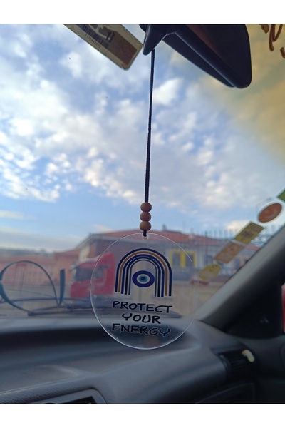 NED MDF LAZER DEKARASYON Protect Your Energy Nazar Boncuğu Dikiz Aynası Süsü,...