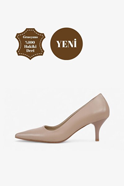 Grasyano Genuine Leather Stiletto Powder Nude Pink Pointed Toe Soft Leather Simple Comfortable 6 cm Thin Heel