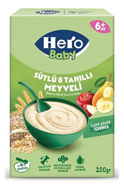 Hero Baby Sütlü 8 Tahıllı Meyveli Kaşık Mama 200 Gr