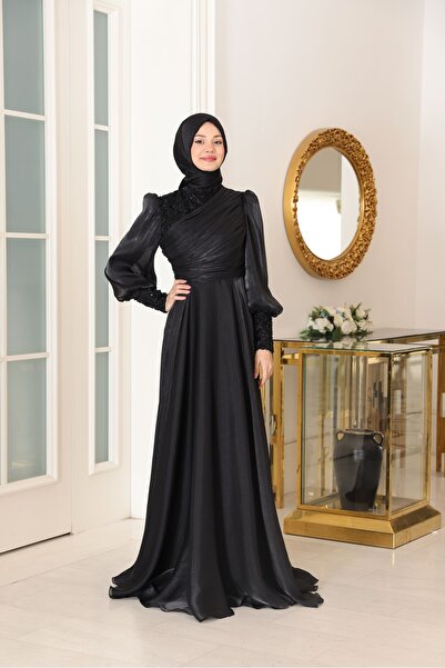 miss newal Yağmur Tesettür Abiye Siyah