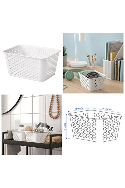 IKEA Plogsvang 15x20x10 cm Beyaz Çok Amaçlı Mini Sepet Ofis Banyo Antre Saklama Kutusu