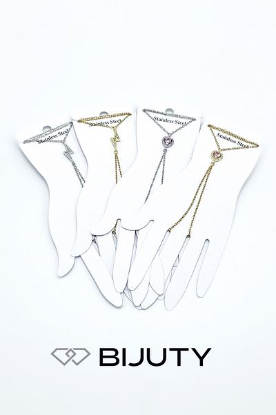 Bijuty Heart and Lightning Model Steel Şahmeran Gold and Silver Color Set of 4