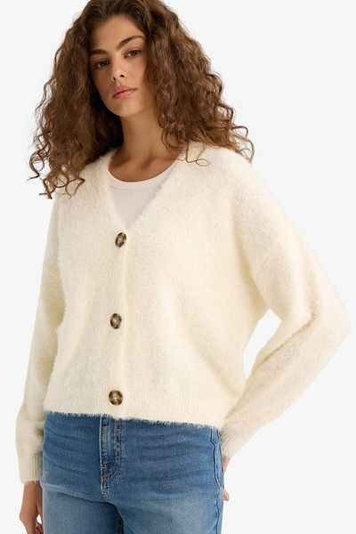 DeFacto Oversize Wide Fit V-Neck Knitwear Cardigan K7886Az25Wn