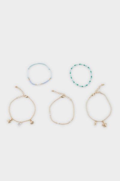 DeFacto Women's 5-Piece Blue Beaded Gold Bracelet F5152Axns