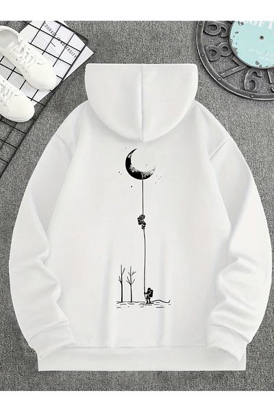 COHERENT Unisex Men/Women Colorful Moon Custom Printed Cotton Oversize Hooded Sweatshirt