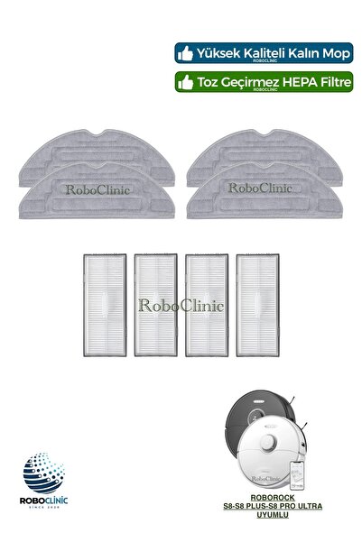 Roboclinic Filtru Hepa de schimb compatibil cu aspiratorul robot Roborock S8 / S8 Plus / S8 Pro Ultra, mop-8 piese