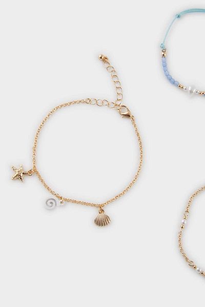 DeFacto Women's 5-Piece Blue Beaded Gold Bracelet F5152Axns