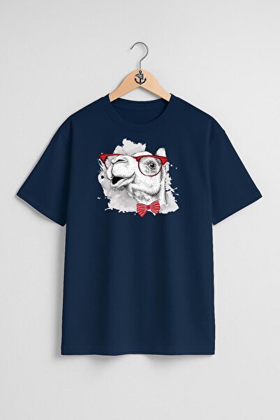 Bahriyeli Collection Oversize Funny Camel and Glasses and Bow Tie Chest Desig...