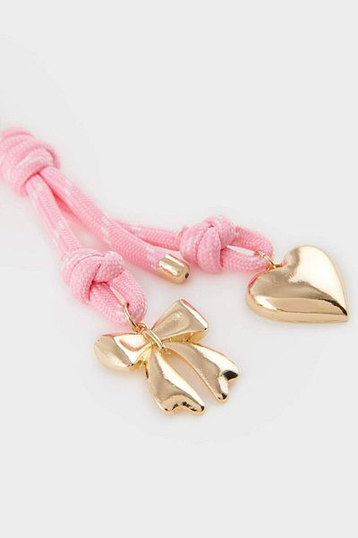 DeFacto Women's Pink Drawstring Heart Ribbon Charm Keychain F1722Axns