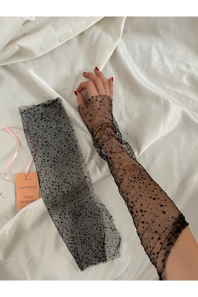 Nurcanilirboutique Siyah sim ve Puantiye detaylı eldiven kolluk
