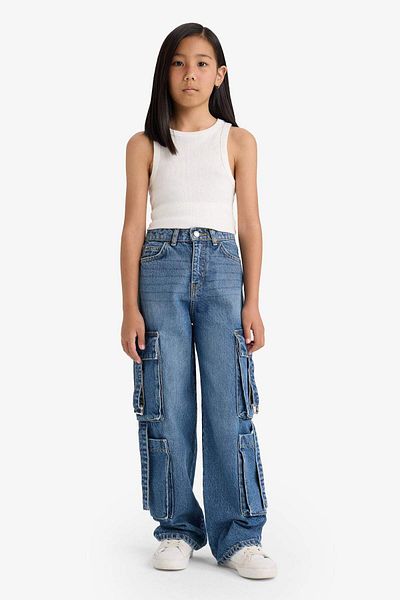 DeFacto Girls Wide Leg Cargo Wide Leg Jean Pants E6184A825Au