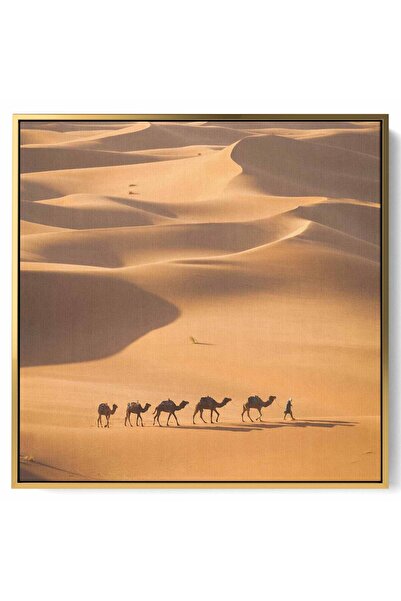 LOWHA لوحة فنية جدارية من القماش مشدودة على إطار خشبي بإطار ذهبي عائم وتصميم جمال في الصحراء