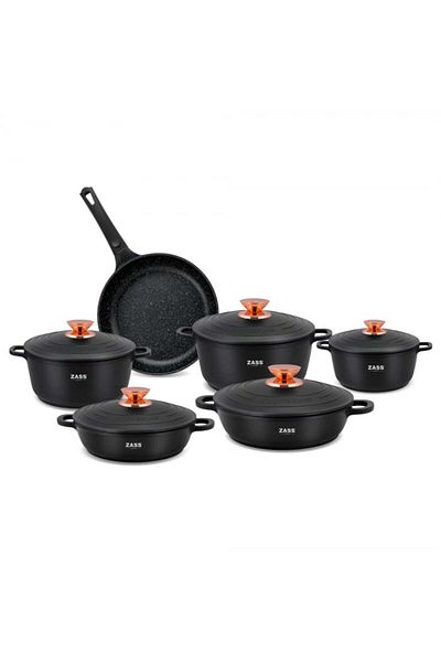 Zass Set 5 oale de aluminiu si 1 tigaie Gourmet ZG-ACS 01, Negru