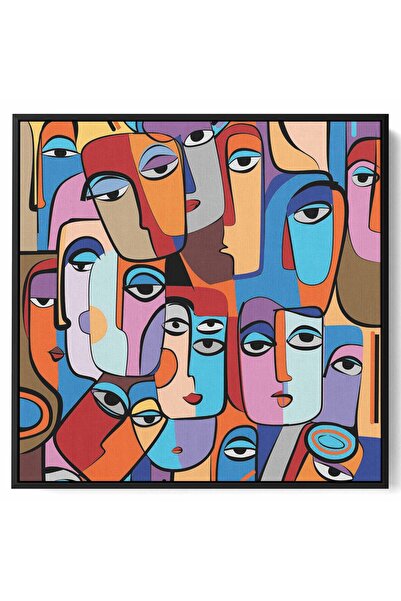 LOWHA لوحة فنية جدارية من القماش مشدودة على إطار خشبي بإطار أسود عائم ووجوه ب...