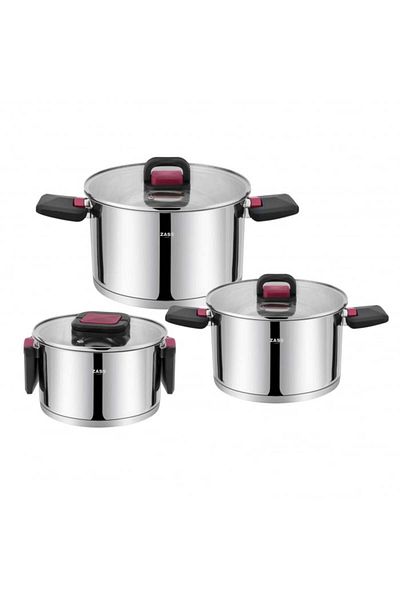 Zass Set of 3 stainless steel pots with lids Gourmet ZG-SCS 04