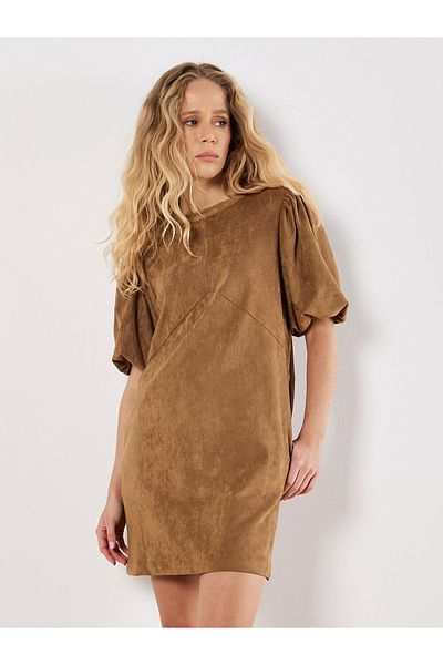 Apricot Mini-Kleid aus Wildleder