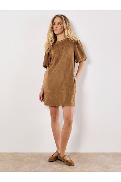 Apricot Mini-Kleid aus Wildleder