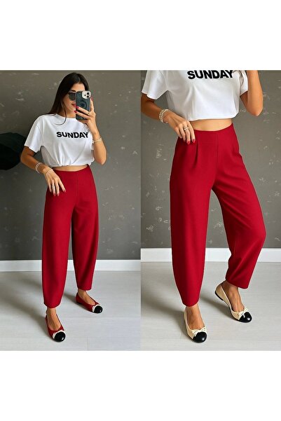 babatr.com Pantaloni creponați de damă cu talie înaltă