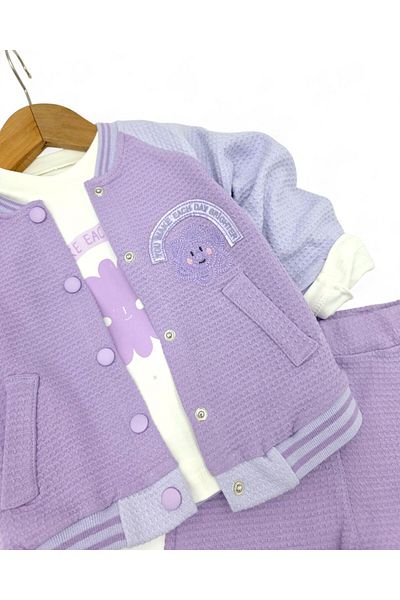 Ege Bebek Baby Girl 1-2-3 Years Old Seasonal 100% Cotton 3 Piece Stylish Baby Set with College Jacket