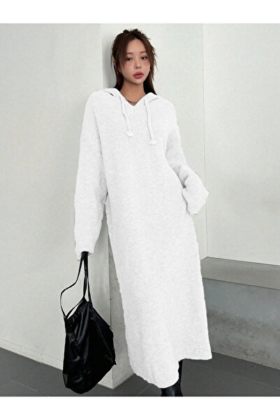 MAXXANA Το φόρεμα με πλεκτά ρούχα με κορδόνια χωρίς ώμους με κουκούλα oversized είναι κατάλληλο για μεγέθη L-XL-XXL