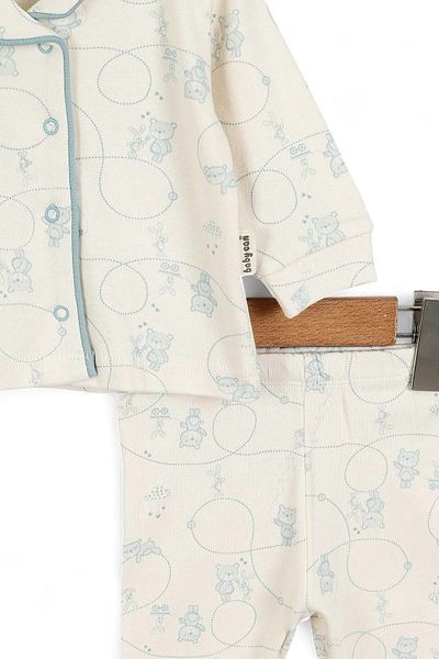 voyyo kids baby Teddy Bear Printed Double Breasted Collar 3-6-9-12 Months 100% Cotton Pajama Set L Nightgown Set