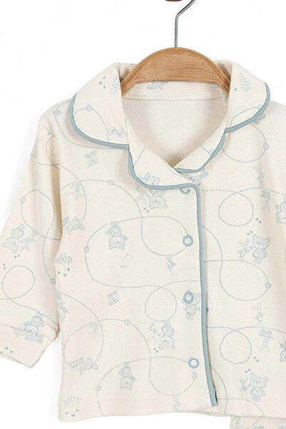 voyyo kids baby Ayıcık Baskılı Kruvaze Yakalı 3-6-9-12 Ay %100 Pamuklu Pijama Takımı l Gecelik Takımı