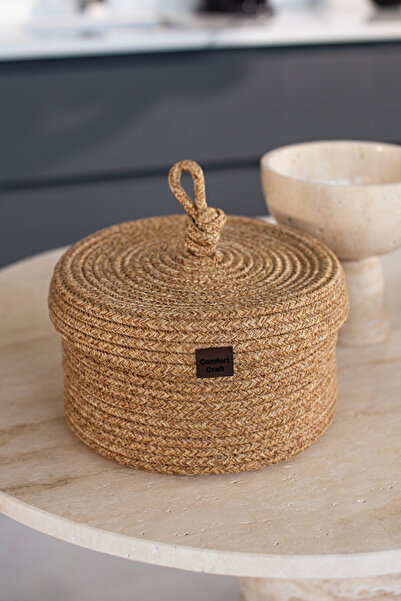 Comfort Craft Round Basket with Jute Cover |   Handwoven, Wicker, Multi-Purpose Organizer |   25X15 cm
