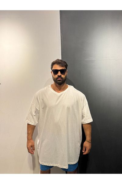 Bas Body FitnessWear Battal Size Crew Neck White Combed Cotton Plain Unprinted