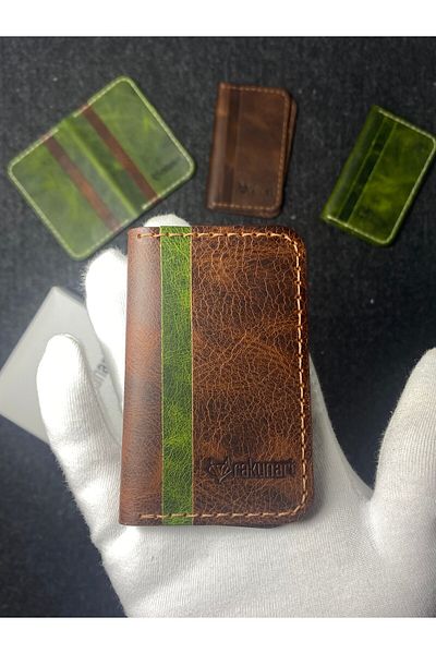 rakunart 100% Handmade Palm Card Holder Taba Green (Double Color)