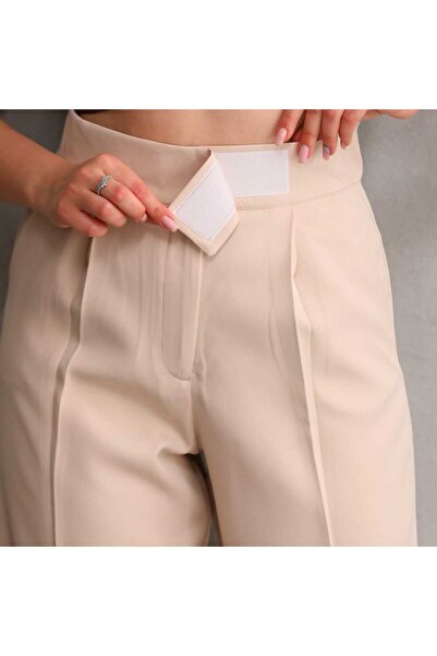 LAVA FASHION بنطلون نسائي منسوج من القماش المنسوج ذو فتحات واسعة وسحاب للإغلا...