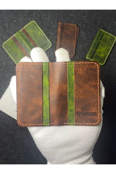 rakunart 100% Handmade Palm Card Holder Taba Green (Double Color)