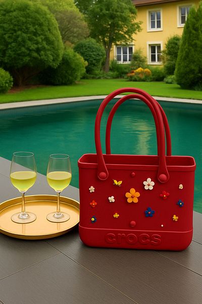 Madam Kifi Red Plastic Beach Bag Croslite Beach Textile