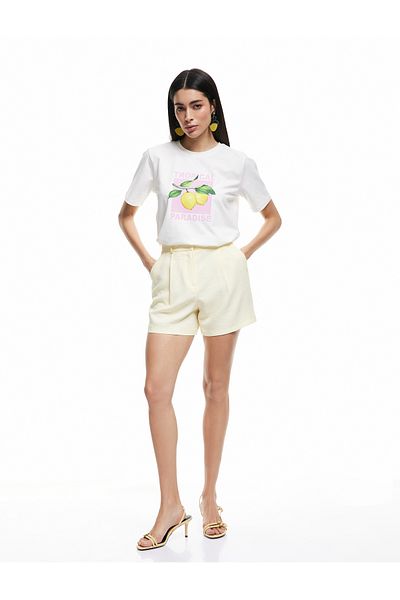 Koton New Season X Sibil Çetinkaya - Cotton Short Sleeve Crew Neck Lemon Printed