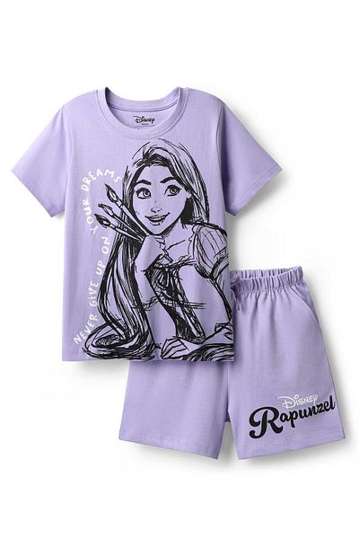 Honeyhap Disney Single Jersey Short Night Suit with Rapunzel Graphics - Lavender