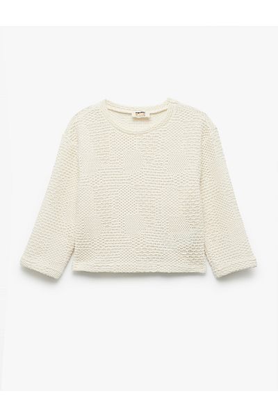 Koton Textured 3/4 Sleeve Crew Neck Crop Sweatshirt