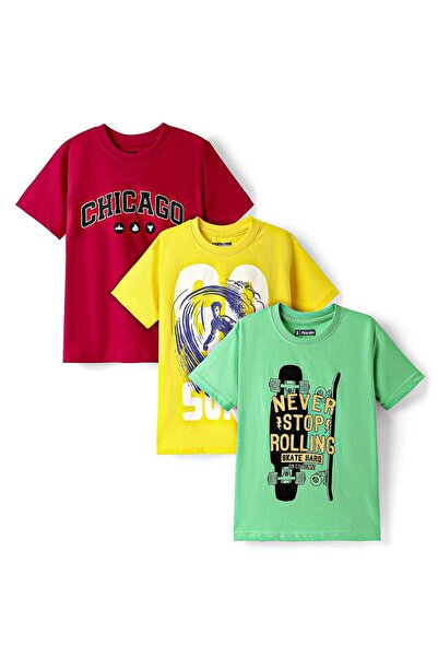 Pine kids تيشيرتات باين كيدز القطنية المحبوكة بأكمام نصفية وطبعة نصية، عبوة م...