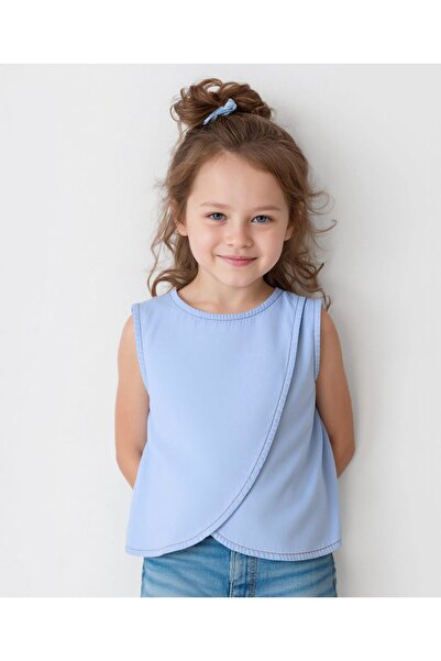 Bonfino بلوزة جينز بلون موحد متداخل - أزرق فاتح