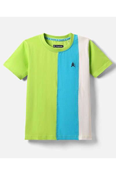 Pine kids Pine Kids Cotton Knit Half Sleeves Color Black T-Shirt With Logo Embroidery - Lime Punch/Blue/White