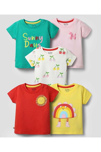 Bonfino Printed and Embroidered T-shirts (Pack Of 5) - Multicolor