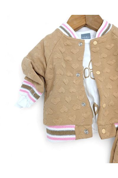 Ege Bebek Baby Girl Heart Quilted Cardigan, Jacket, 3 Piece 0-3-6-9-12 Months Newborn Set