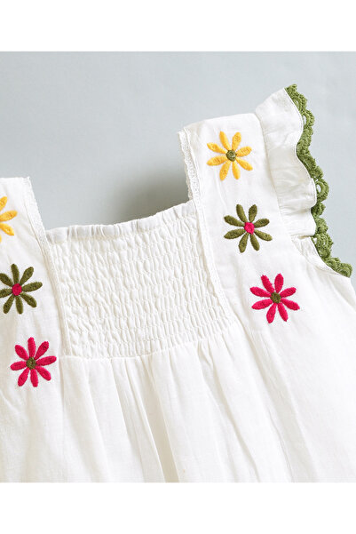 Bonfino Top With Floral Embroidery & Lace Detailing - White