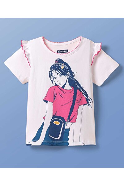 Pine kids بلوزة باين كيدز المحبوكة من القطن بأكمام نصفية مع طبعة دمية وتفاصيل...