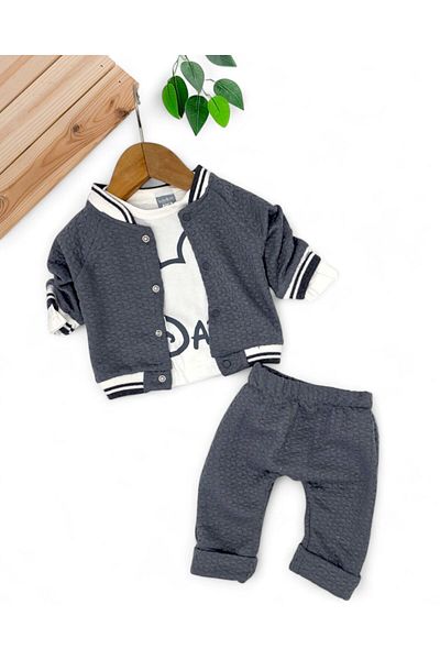 voyyo kids baby Baby Boy Quilted Patterned, Cardigan, Jacket 3 Piece Newborn Set