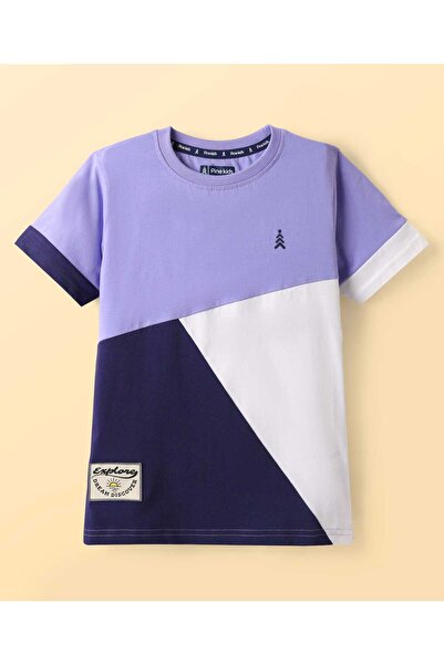 Pine kids تي شيرت باين كيدز قطني محبوك بأكمام نصفية وتفاصيل رقعة مقطوعة ومخيط...