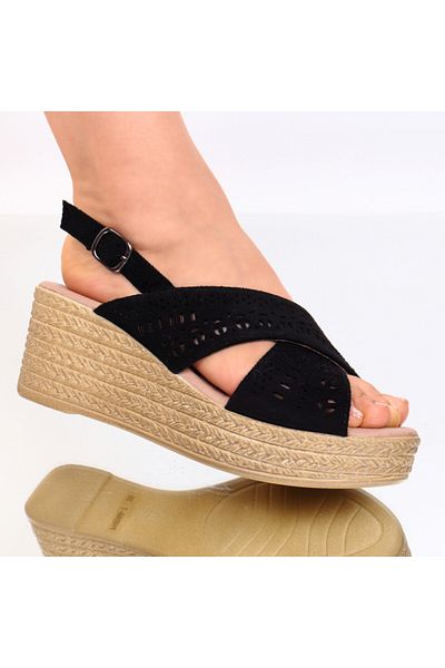 OEM Sandale Tamera negre din piele, 36