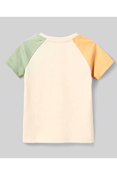 Bonfino 100% Cotton Knit Half Raglan Sleeves Colour Block T-Shirts Dino Print Pack Of 5 - Off White