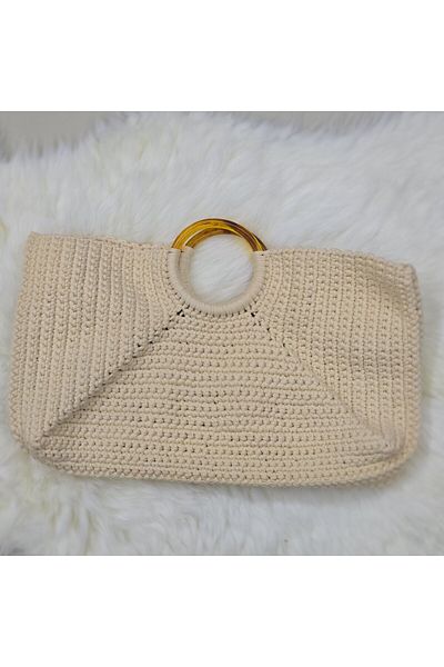 Randsac Beige Beach Bag with Round Handle